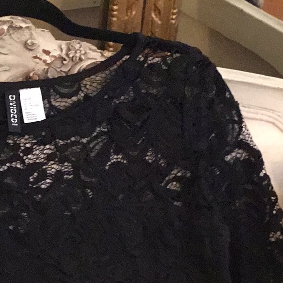 H&M DIVIDED Black Lace LONG SLEEVE DRESS Size 14 - Picture 5 of 8